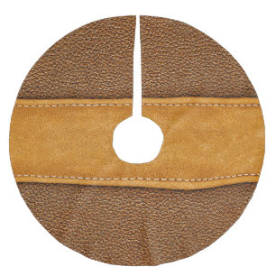 Leather Luxe: Stitched Brown Elegance Brushed Polyester Tree Skirt