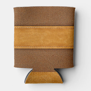 Leather Luxe: Stitched Brown Elegance Can Cooler