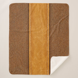 Leather Luxe: Stitched Brown Elegance Sherpa Blanket