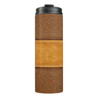 Leather Luxe: Stitched Brown Elegance Thermal Tumbler