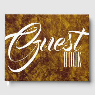 Leather marble look faux   Brown gold Decorative Guest Book