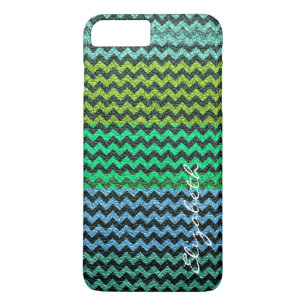 Leather Mint Green Chevron Stripes Pattern iPhone 8 Plus/7 Plus Case