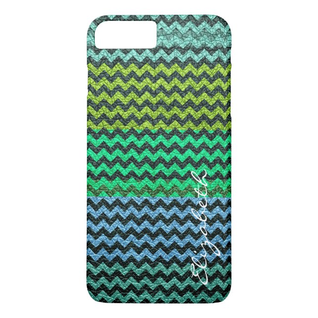 Leather Mint Green Chevron Stripes Pattern Case-Mate iPhone Case (Back)