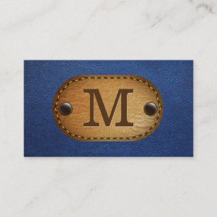 Leather Monogram   Blue Leather and Stitched Patch Business Card