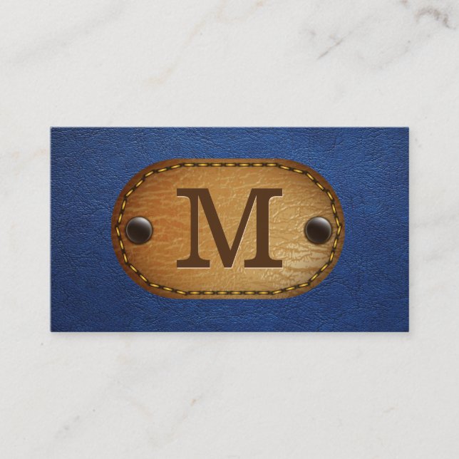Leather Monogram | Blue Leather and Stitched Patch Business Card (Front)