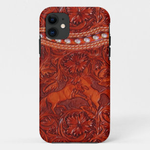 leather mustangs with silver beading iphone case