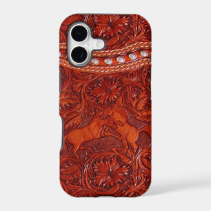 leather mustangs with silver beading iphone case
