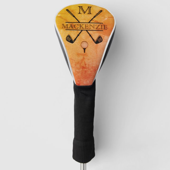 Leather orange design colorful unique golf head cover (Front)