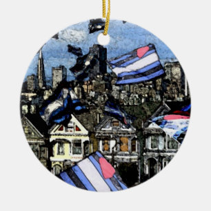 Leather Pride Flags Over San Francisco Ceramic Ornament