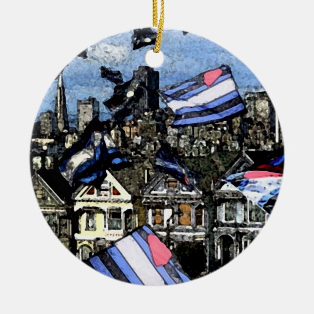 Leather Pride Flags Over San Francisco Ceramic Ornament (Front)