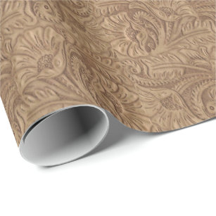 Leather Print Brown Western Tooled Leather Wrapping Paper