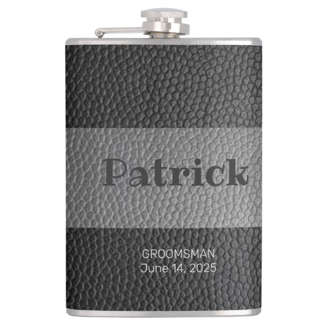Leather Print Monogrammed Flask (Front)