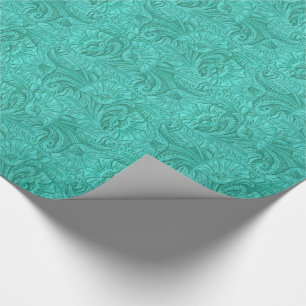 Leather Print Turquoise Western Tooled Leather Wrapping Paper