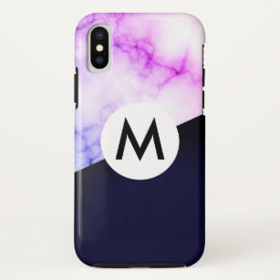 leather purple marble with monogram Case-Mate iPhone case