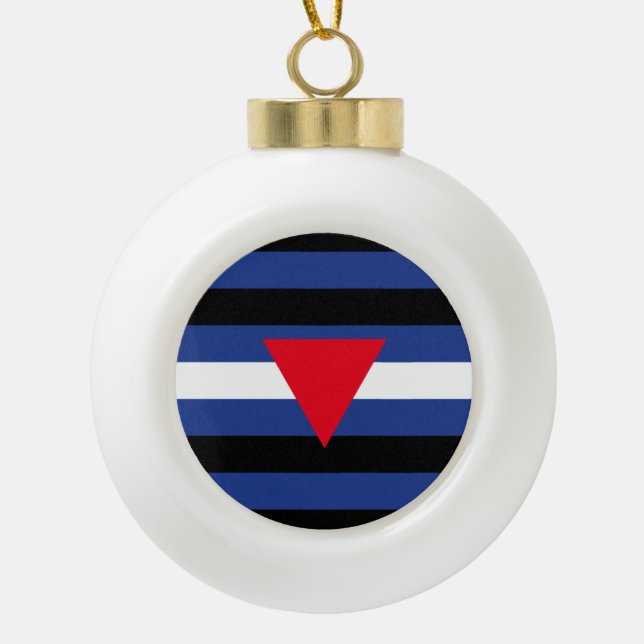Leather Queer Pride Flag Ceramic Ball Christmas Ornament (Front)
