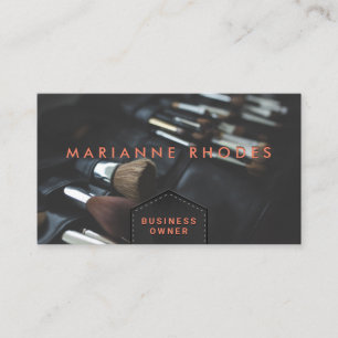 Leather Stitched Flap   Embossed Lettering Brushes Business Card