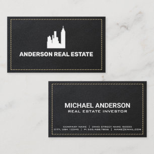 Leather Stitched   Real Estate Agent Business Card