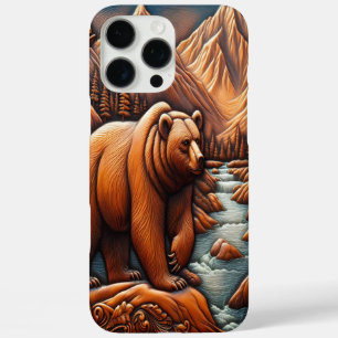 Leather-Style Bear in Scenic Landscape iPhone 16 Pro Max Case
