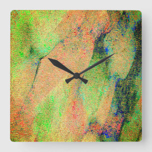 Leather style wrinkled and green orange worn paint square wall clock