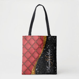 Leather Texture and Glitter Tote Bag