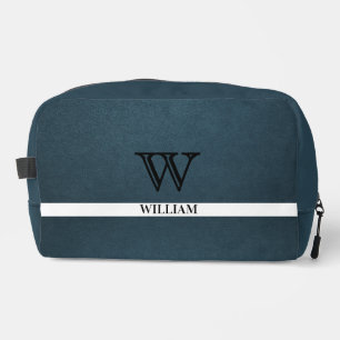Leather Texture Black Monogram Name Dopp Kit