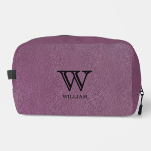 Leather Texture Black Monogram Name Dopp Kit
