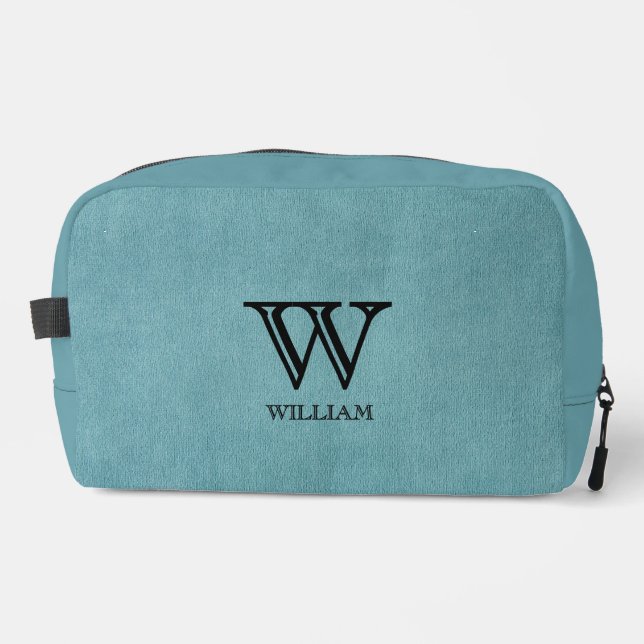 Leather Texture Black Monogram Name Dopp Kit (Front)