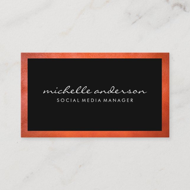 Leather Texture Border | Black Business Card (Front)