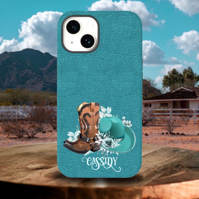 Leather texture cowgirl brown turquoise Case-Mate iPhone case (Leather texture cowgirl brown turquoise Case-Mate iPhone case)