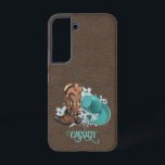 Leather texture cowgirl brown turquoise samsung galaxy case<br><div class="desc">Leather texture cowgirl phone case  with brown cowboy boots,  turquoise cowboy hat and flowers. Personalised phone case. You can transfer this design to any other product on Zazzle,  look at: "Transfer design to a product"!</div>