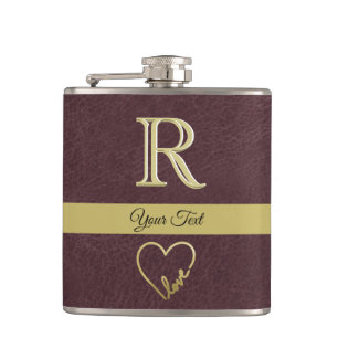 Leather Texture Custom Monogram with Love Hip Flask