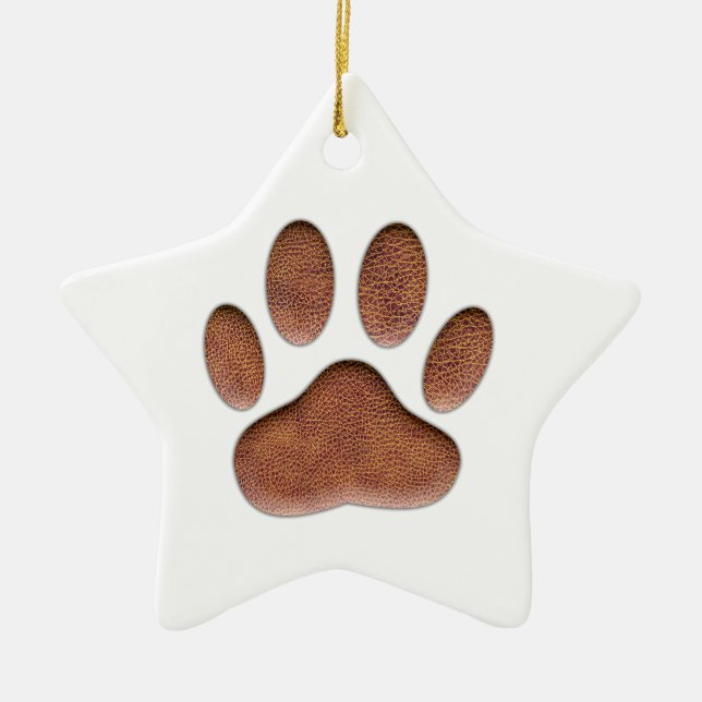 Leather Texture Dog Paw Print Ceramic Ornament (Front)