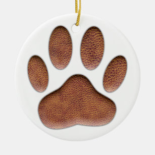 Leather Texture Dog Paw Print Ceramic Ornament
