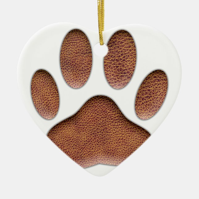 Leather Texture Dog Paw Print Ceramic Ornament (Front)