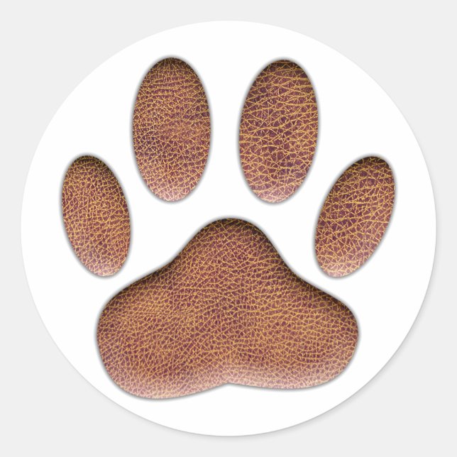 Leather Texture Dog Paw Print Classic Round Sticker (Front)