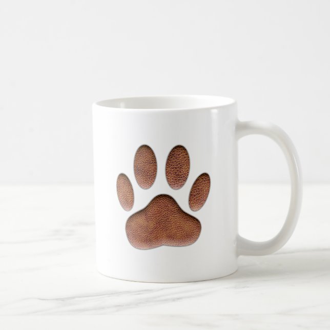 Leather Texture Dog Paw Print Coffee Mug (Right)