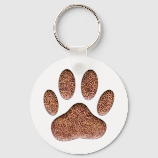Leather Texture Dog Paw Print Key Ring (Front)