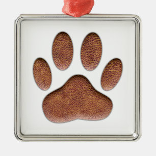 Leather Texture Dog Paw Print Metal Tree Decoration