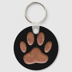 Leather Texture Dog Paw Print On Black Keychain