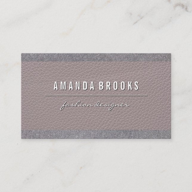 Leather Texture | Linen Trim Background Business Card (Front)