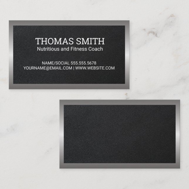 Leather Texture | Metal Border Business Card (Front/Back)
