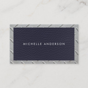 Leather Texture   Metallic Steel Border Business Card
