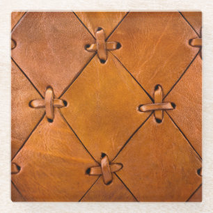 Leather texture, natural selvage detail. glass coaster