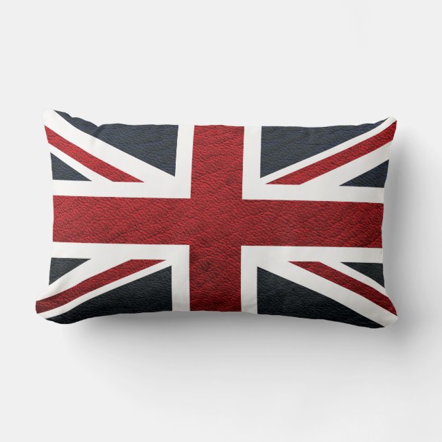 Leather Texture Pattern Union Jack British(UK) Fla Lumbar Cushion (Front)
