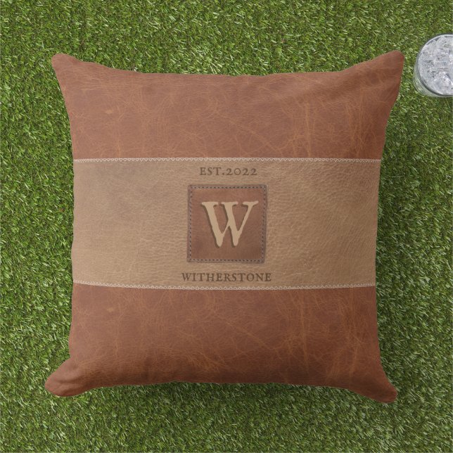 Leather Tone Stripe Chestnut Brown and Tan Cushion (Grass)