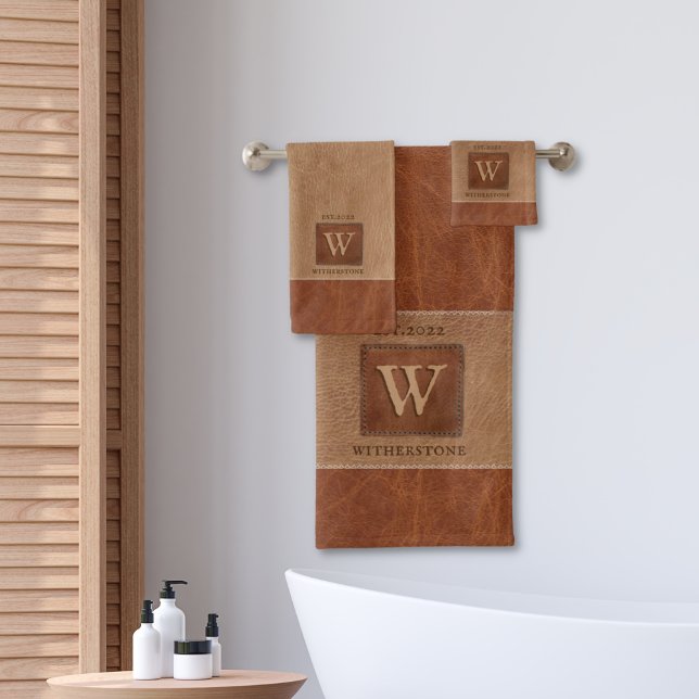 Leather Tone Stripe Chestnut Brown Bath Towel Set (Creator Uploaded)