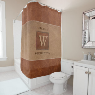 Leather Tone Stripe Chestnut Brown Shower Curtain
