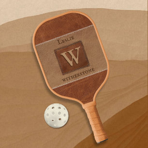 Leather Tone Stripe Horizontal Tan Chestnut Brown Pickleball Paddle