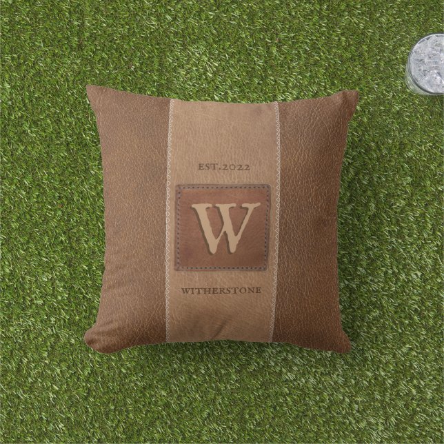 Leather Tone Stripe Vertical Brown Cushion (Grass)