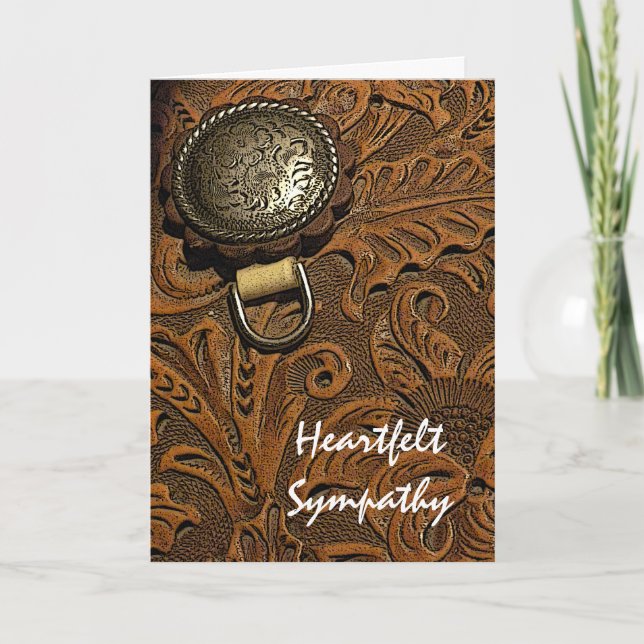 Leather Tooled Western Horse Saddle Sympathy Card (Front)